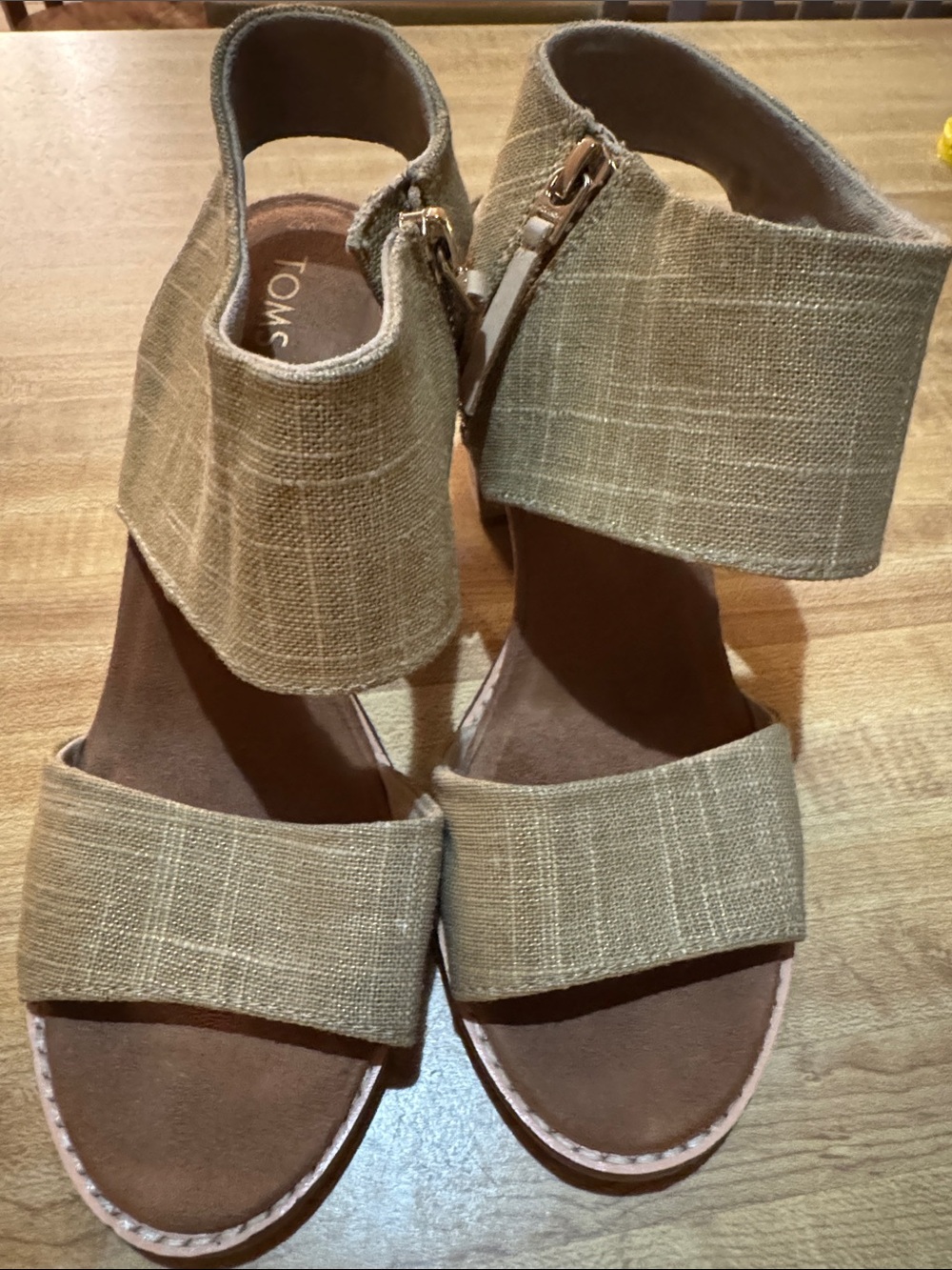 TOMS Linen Ankle-Strap Sandals in Tan